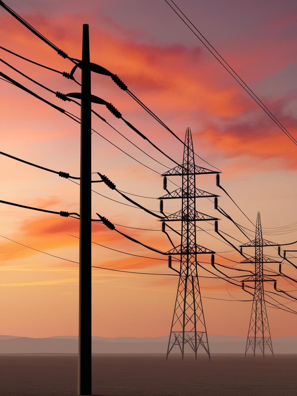 Electric grid at sunset